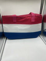 Thermos 18Can Cooler Bag Lunch Tote Insulated Zip Closure Stripe White Blue Pink