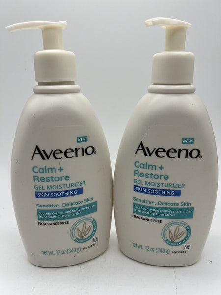 (2) AVEENO Calm + Restore Gel Moisturizer Soothing Delicate Dry Sensitive 12 oz