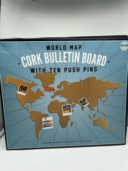 School World Map Cork Bulletin Board Notes Reminders Photos Pin Class Novelty