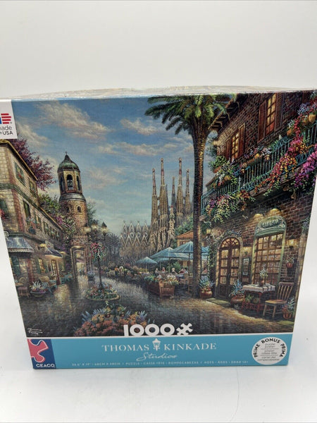 Spanish café 1000 Pieces Thomas Kinkade 26"x19" Ceaco Puzzle Bonus Poster