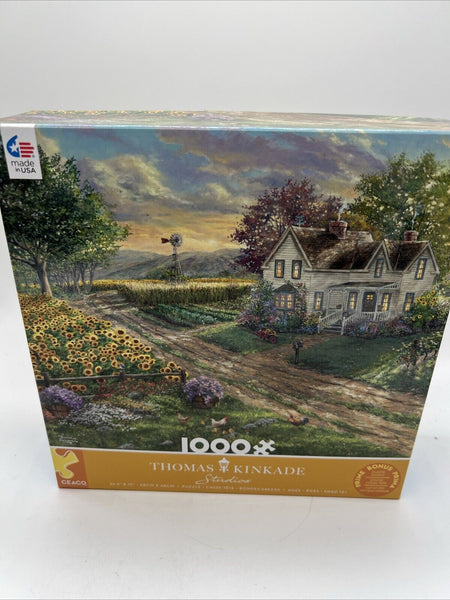 Sunflower Fields  1000 Pieces Thomas Kinkade 26"x19" Ceaco Puzzle Bonus Poster