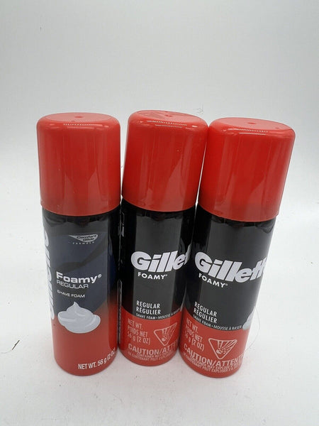 (3) Gillette Foamy Regular Shaving Foam Creme 2 oz TSA Travel COMBINE SHIP