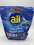 ALL fresh & Clean Mighty PACs. 19 PACs Detergent Oxi Laundry HE SAFE Odor Lifter