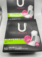 (2) U by Kotex Balance Ultra Thin Pads with Wings Heavy Absorbency 46 Count