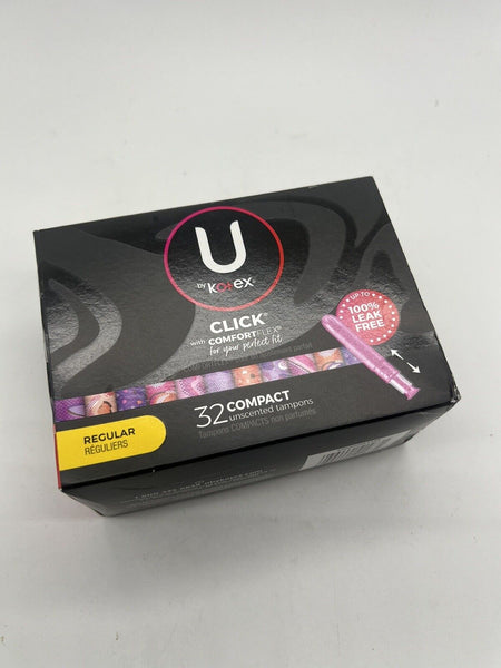 U Kotex Click Comfort Flex Compact Tampons 32 Ct Regular Unscented Purse Wrap