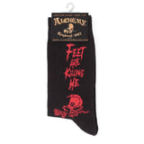 Alchemy Gothic SOX004 Feet Are Killing Me Crew Socks Red Skull Black S/M or M/L