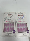 (2) Kiss Gel Fantasy Ombré Pink Jelly Translucent 28 Nails Medium Sculpted 89851