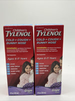 (2) Children's Tylenol Grape Flavor Cold + Flu Cough Runny Nose Liquid 4oz 12/25