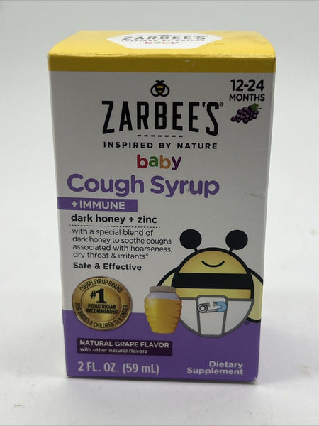 Zarbee's Naturals Baby Cough Syrup Immune Grape Dark Honey & Zinc 2oz 8/25