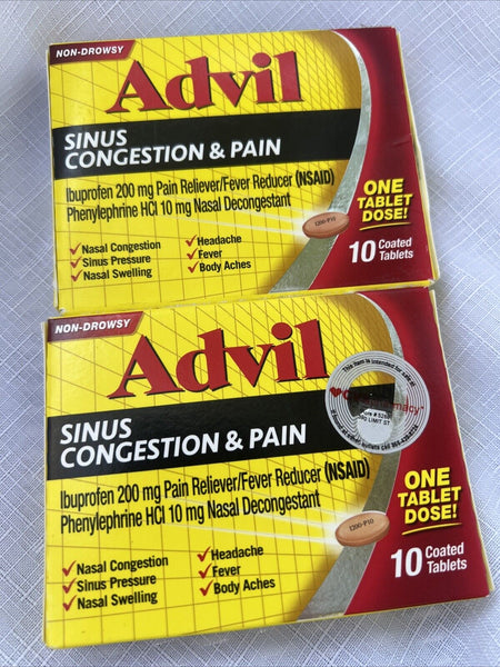 (2) Advil Sinus Congestion & Pain Nasal Decongestant Coated Tablets 200 mg 10ct