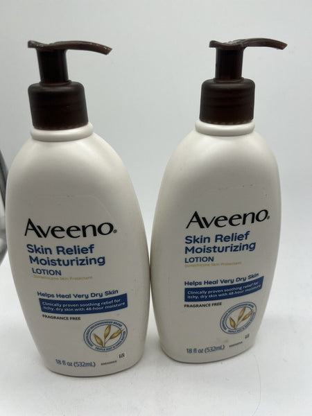 (2) Aveeno Relief Moisturizing Lotion Fragrance Free Moisturizer Dry 18oz