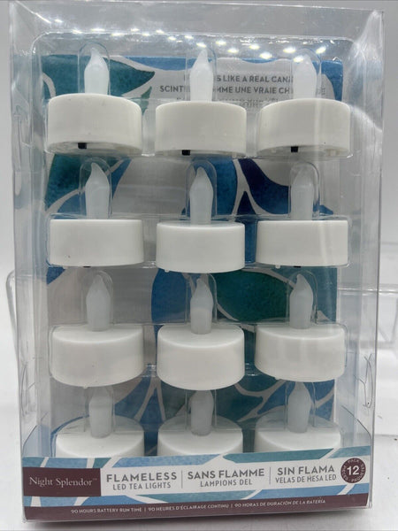 12 Tea Lights Night Splendor Flameless LED 90 Battery Flicker Candle COMBINESHIP