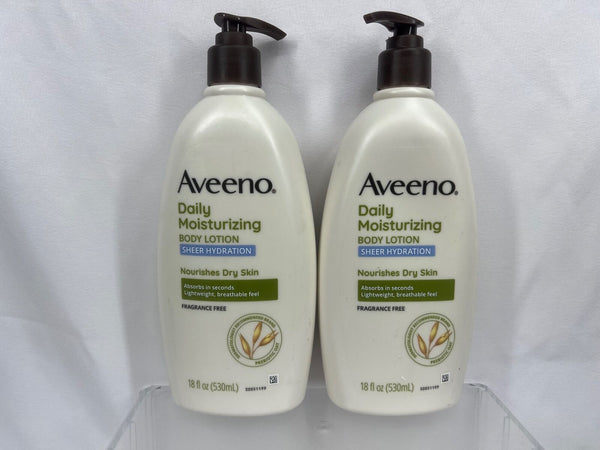 (2) Aveeno Daily Moisturizing Lotion Sheer Hydration Fragrance Free 18oz