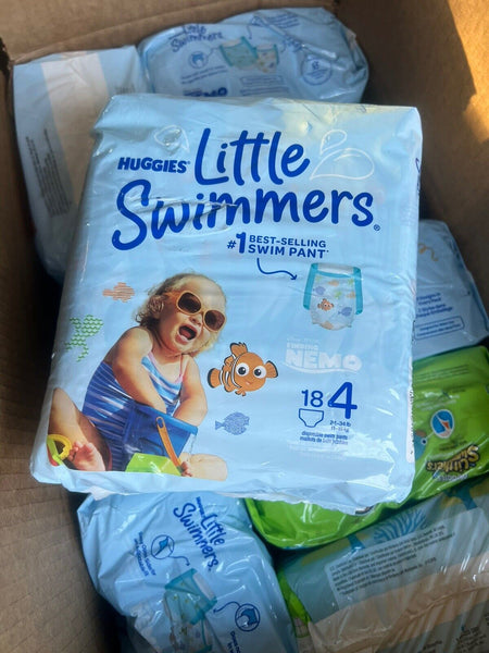 16 Pack Sz4 HUGGIES Little Swimmers Disney Nemo 24-34lb 18 Diapers Swimpant 288t