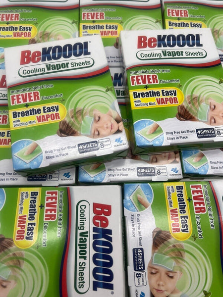 (10) Be KOOOL FEVER Cooling Vapor Sheets 4 GEL Sheets 8 hour Mint Rub Patch 40tt