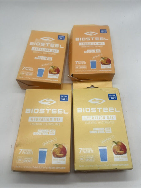 (4) BIOSTEEL ESSENTIAL  HIDRATION MIX SUGAR FREE PEACH MANGO FLAVOR 7 PACKS 28tt