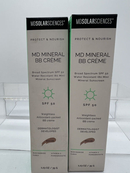 (2) Medium MD SOLAR SCIENC MD Mineral BB Creme SPF50 1.23 CC Moisturizer Wrinkle