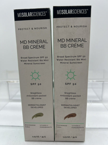 (2) Dark MD SOLAR SCIENCE Mineral BB Creme SPF50 1.23oz CC Moisturizer Antiag