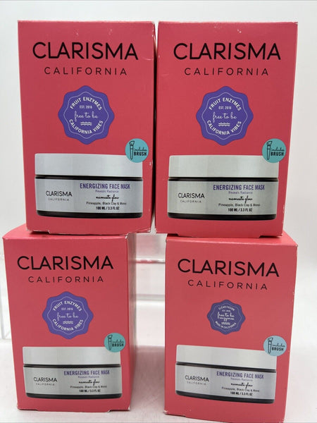 (4) Clarisma California Energizing Face Mask Hydrate Glow Black Clay 3.3oz