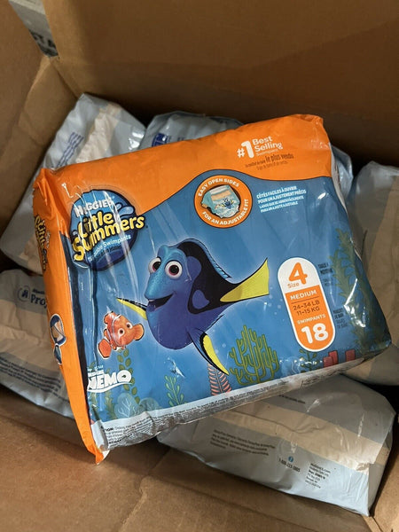 (12 Packs) Sz4 HUGGIES Little Swimmers Disney Nemo 24-34lb 18 Diapers Swimpant