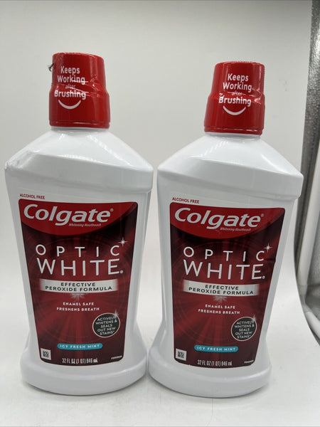 (2) Colgate Optic White Alcohol Free Whitening Mouthwash, Fresh Mint, 32 oz