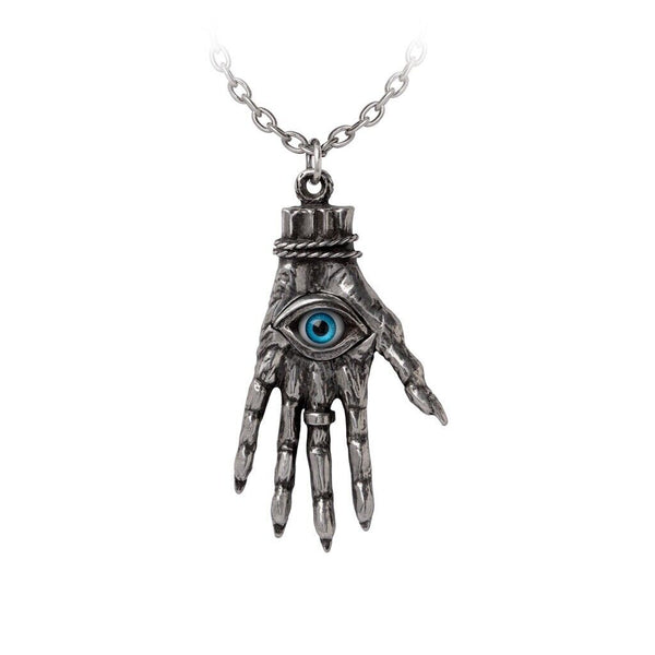 Alchemy Of England P953 Hand of Glory Necklace Gothic Pendant Hamsa Eye Blue