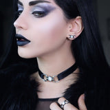 Alchemy Gothic P810 - Triple Goddess Choker Necklace Pearl Moon Velvet Band