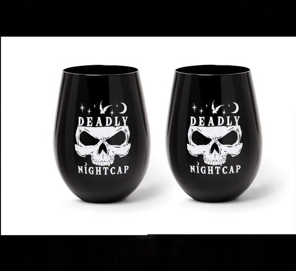 Set Of 2 Alchemy Gothic SG6 Deadly Nightcap Stemless Wine Water Juice Glass Gift