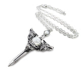 Alchemy Gothic P229 Wolverine Moon Pendant Necklace Pearl Silver Dagger 3D Wolf