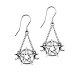 Alchemy England Gothic E430 Goddess Earrings Star Moon ￼ Pentagram Dropper Wicca