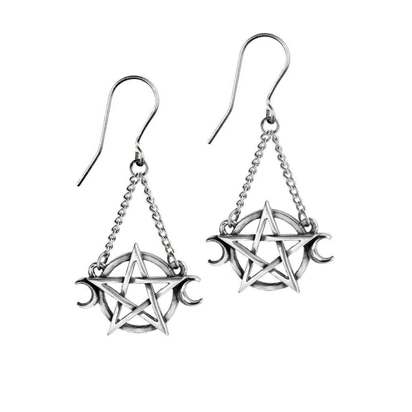 Alchemy England Gothic E430 Goddess Earrings Star Moon ￼ Pentagram Dropper Wicca