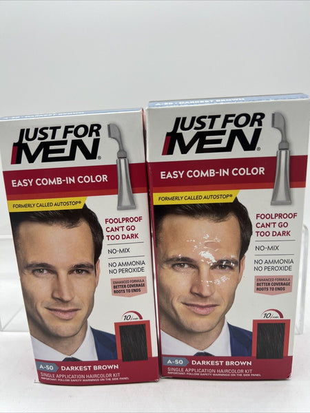(2) Just For Men A-50 Darkest Brown Comb-In Color Root Touch Up Grey Eyebrow