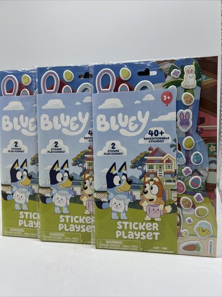 (3) Bluey Sticker Playset Reusable 2 Scenes Outdoor Easter Home