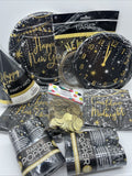 9pc Happy New Year Eve Holiday Party Set Paper Plates Hat Tiara Popper Napkins