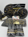 9pc Happy New Year Eve Holiday Party Set Paper Plates Hat Tiara Popper Napkins