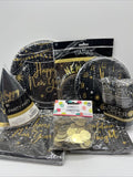 9pc Happy New Year Eve Holiday Party Set Paper Plates Hat Tiara Popper Napkins