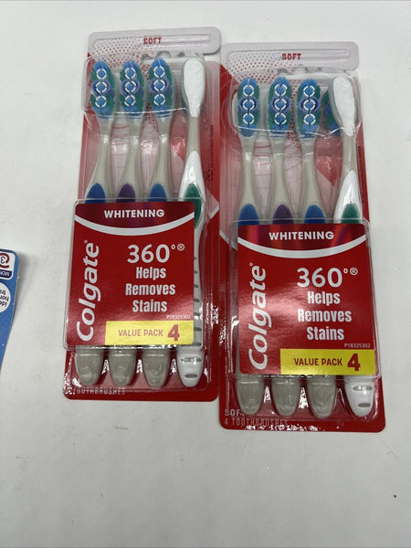 (2) Colgate 360 Optic White Whitening Toothbrush Adult Soft Toothbrush 4pk