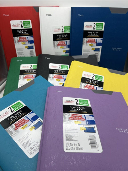 (8) Mead Five Star Plastic Different Color Folder 2 Pockets 3-Prongs COMBINESHIP
