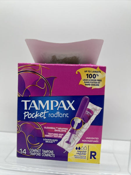 Tampax Radiant Pocket Tampons Regular Unscented 14 count box Damage COMBINESHIP