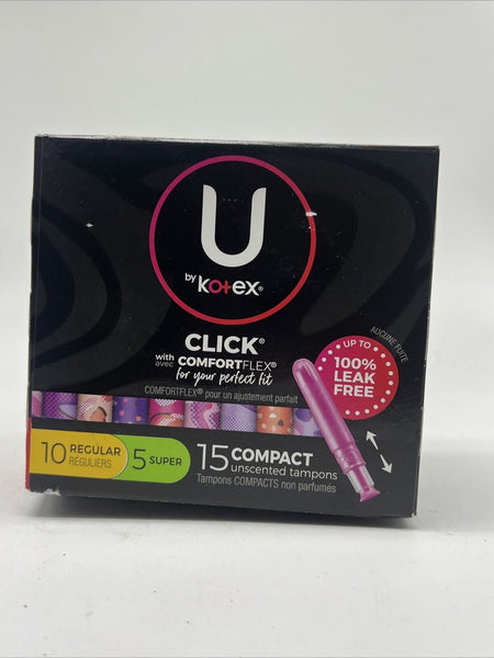 U By Kotex Click Compact Unscented Tampons-5 Super & 10 Regular COMBINESHIP