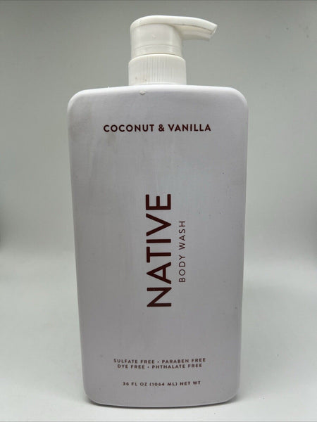 Native Natural Body Wash Pump Coconut & Vanilla Moisturizer Cleanser HUGE 36oz