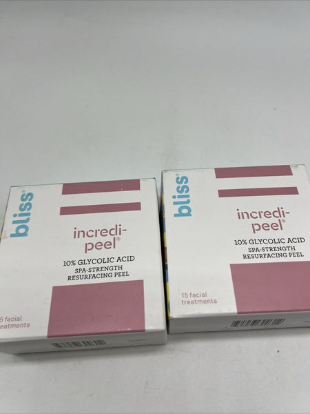(2) BLISS That's Incredi-Peel Spa-Strength Glycolic Resurfacing 15 Pads  Each
