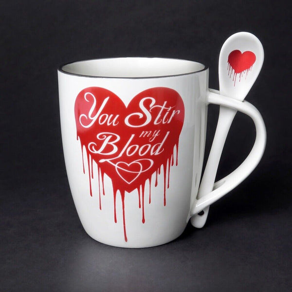 Alchemy Gothic ALMUG18 You Stir My Blood Cup & Spoon Red Heart Valentine Coffee