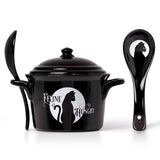 Alchemy Gothic China MRB7 Feline Hungry Bowl Lid & Spoon Set Oven Microwave Cat