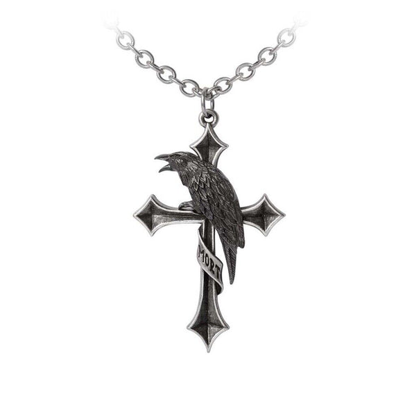 Alchemy Gothic P961 Crus Corvis Pendant Necklace England Raven Perch On Cross