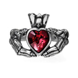Alchemy Gothic R210  Claddagh By Night Ring Red Heart Crown Hands Friendship Lo