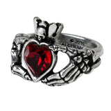 Alchemy Gothic R210  Claddagh By Night Ring Red Heart Crown Hands Friendship Lo