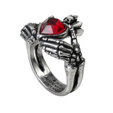 Alchemy Gothic R210  Claddagh By Night Ring Red Heart Crown Hands Friendship Lo