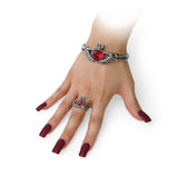 Alchemy Gothic R210  Claddagh By Night Ring Red Heart Crown Hands Friendship Lo