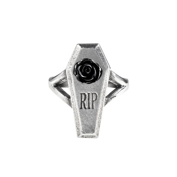 Alchemy Gothic R235  RIP Rose Ring Coffin Black Rose England Rest in Peace
